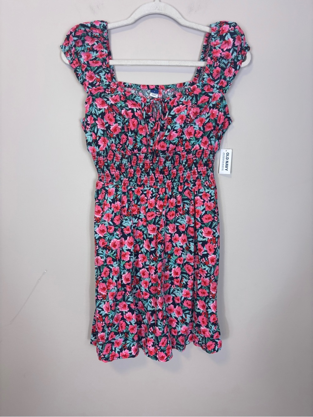 New Old Navy Pink Floral Smocked Waist Mini Dress Small
